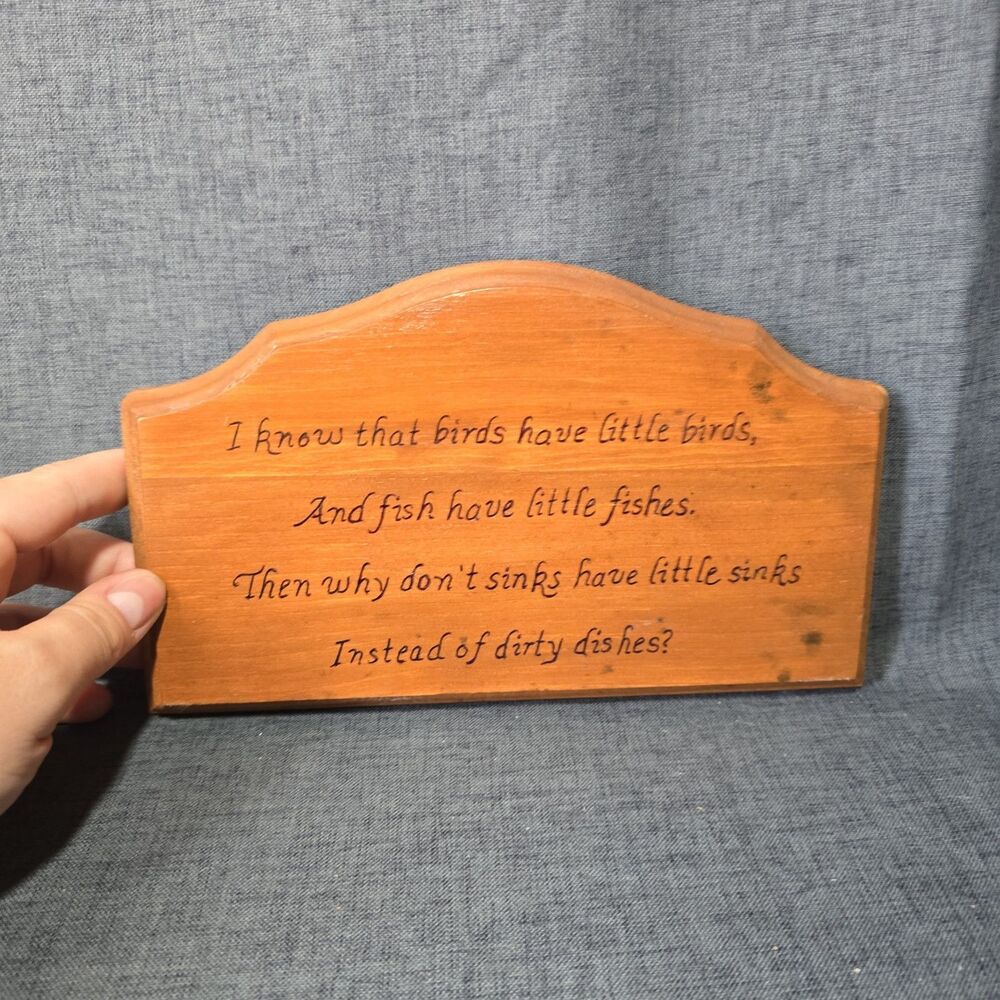 Vtg Wooden Kitchen Plaque Sinks Dirty Dishes Farmhouse Wall Hanging Cottagecore